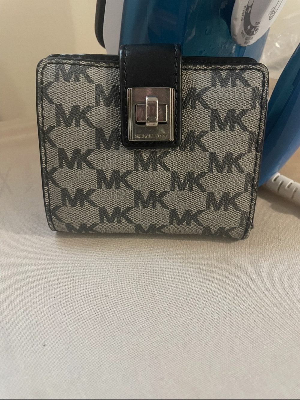 Michael Kors Gray and Black MK Logo Small Wallet